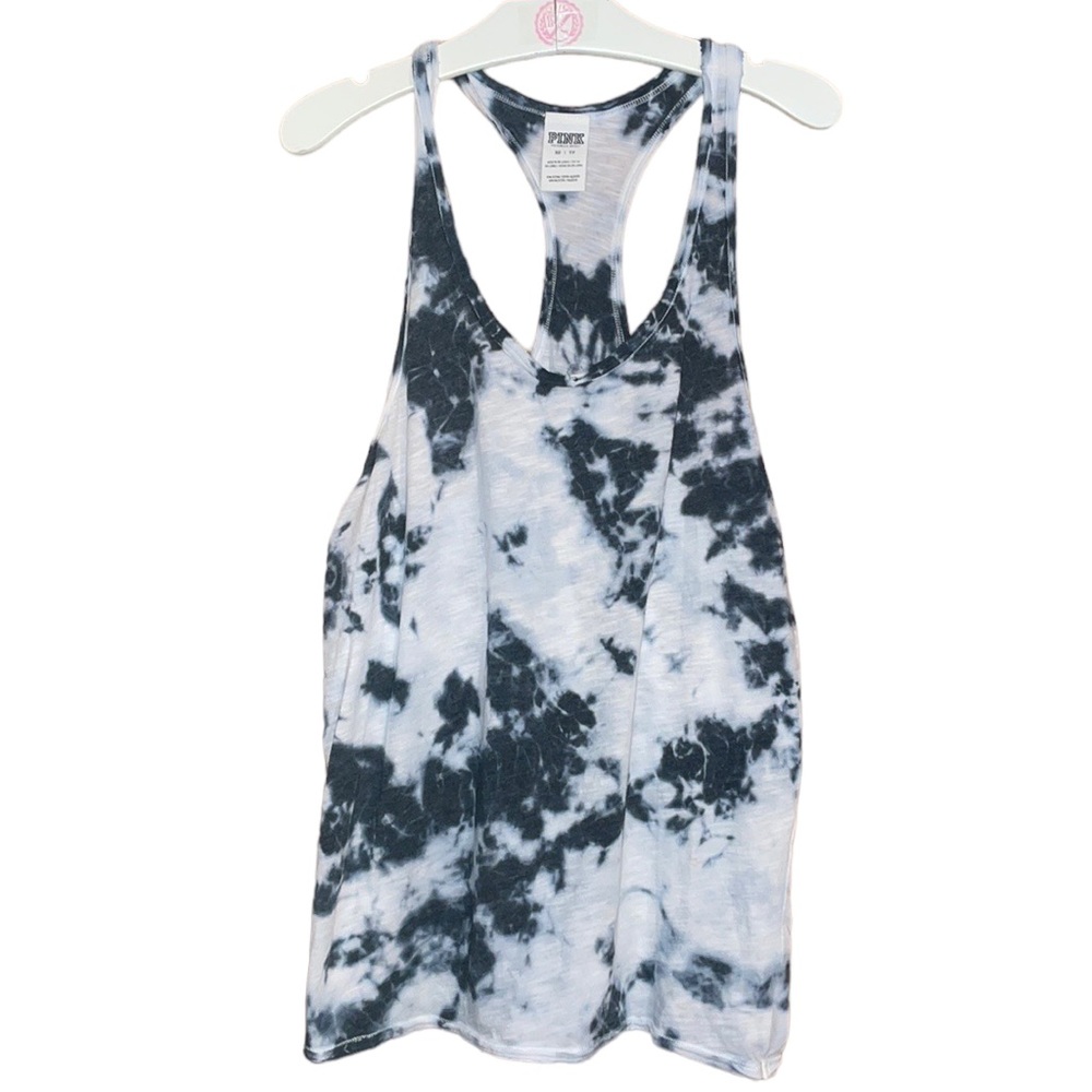 •PINK•NWB VSPINK BLACK/WHITE TIE-DYE T-BACK TANK TOP SIZE XS
